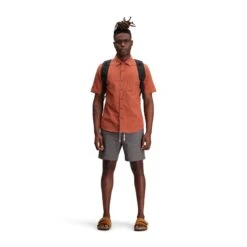Topo Designs Dirt Shirt - Short Sleeve - Men's -Urban Trail Cheap Store S23 M Dirt CharcoalBrickPondBlue Look1 Front 1